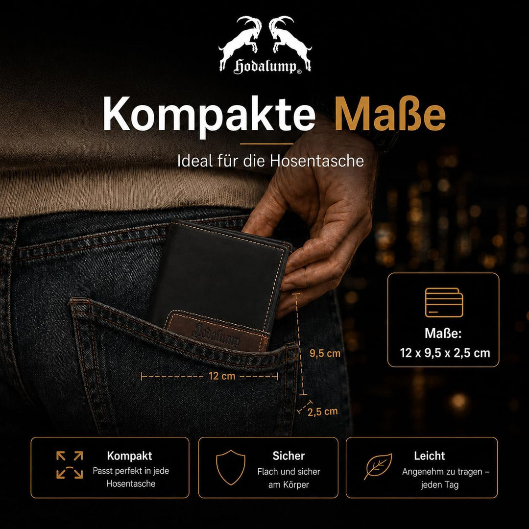 hodalump Echt-Leder Geldbörse • Premium Geldbeutel für Damen und Herren mit RFID-Schutz • Langlebige