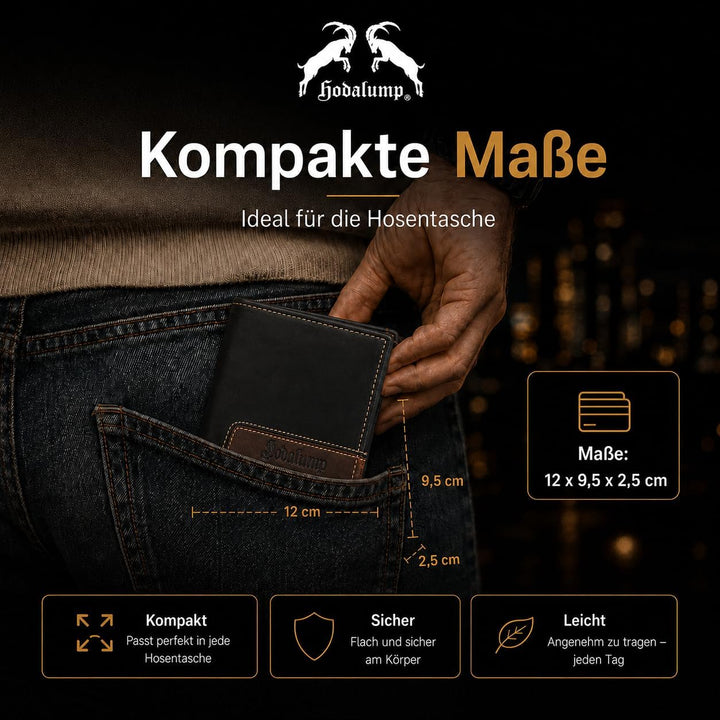 hodalump Echt-Leder Geldbörse • Premium Geldbeutel für Damen und Herren mit RFID-Schutz • Langlebige
