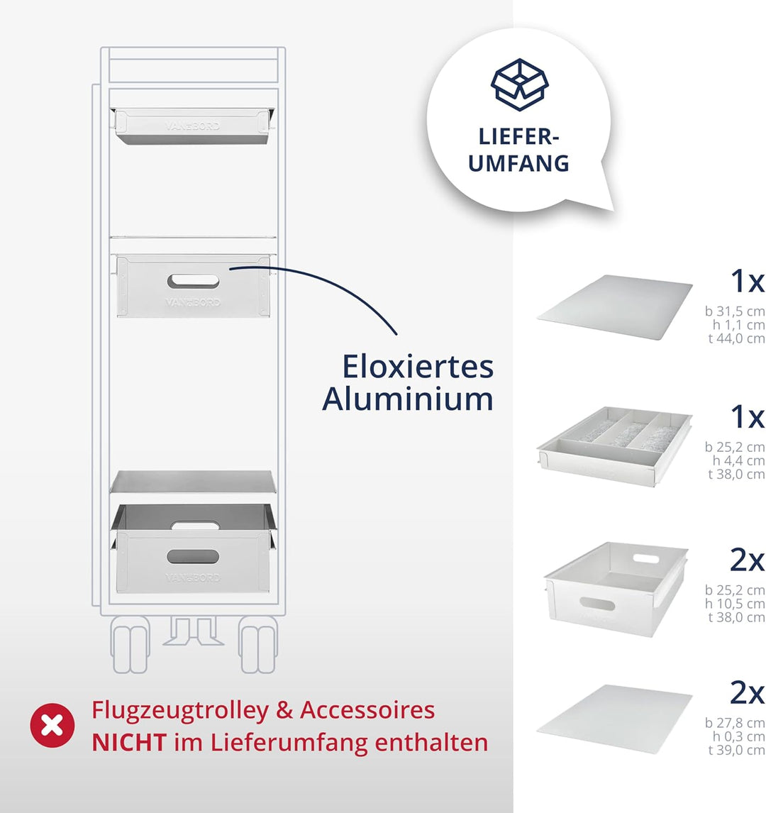 Ausstattungspaket für Flugzeugtrolleys und Airline Trolleys, Büro & Homeoffice, KSSU-Norm Aluminium