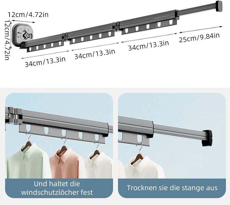 MENAYODA Klappbarer Wäscheständer, Einziehbar Wandmontierter Kleiderständer mit Saugnapf, Platzspare