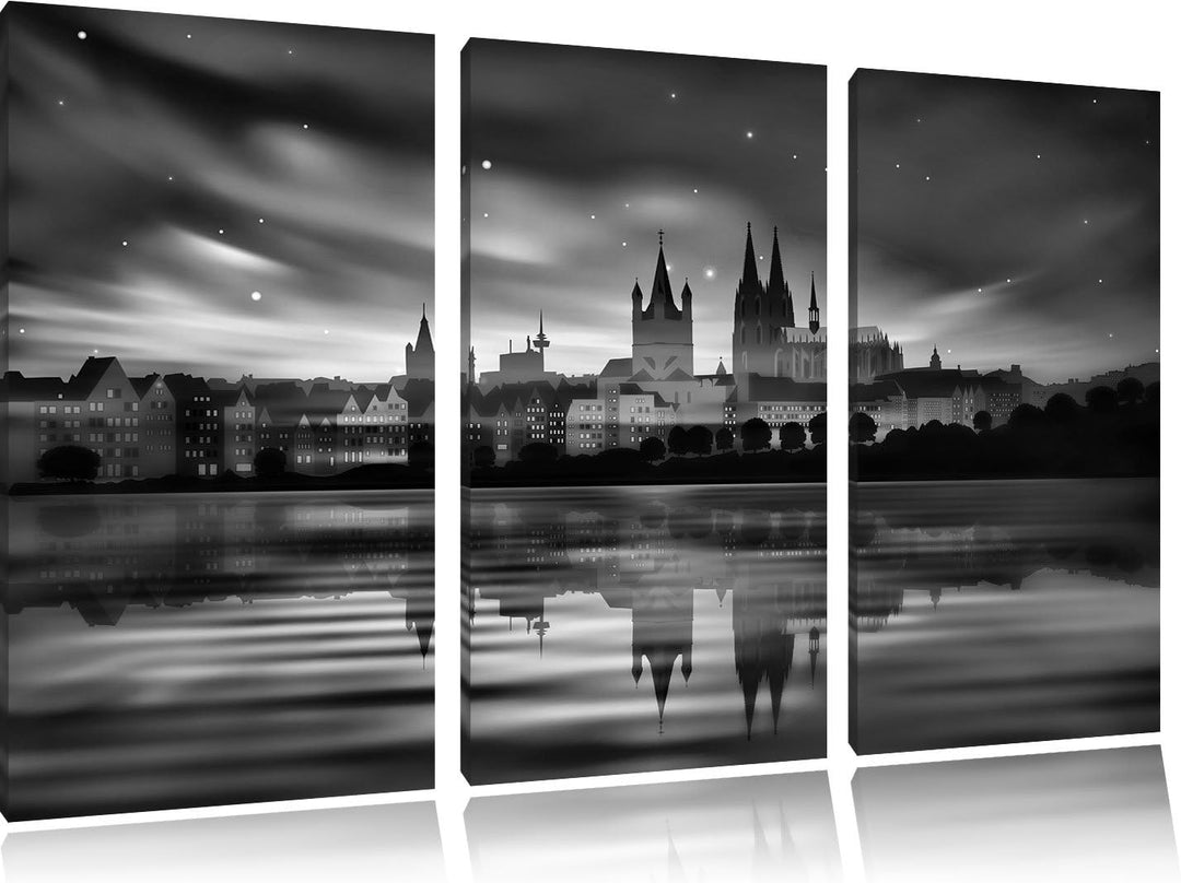 Pixxprint Polarlichter Skyline Köln als Leinwandbild/Grösse: 3 Teilig (120x80 cm) cm/Wandbild/Kunstd