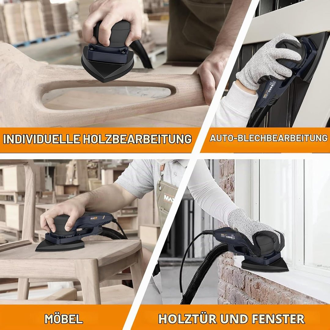MAXXT Profi Bürstenloser 3mm Dreieck-Schleifer - 350W Starker EC Motor, Geschwindigkeitsregulierung,