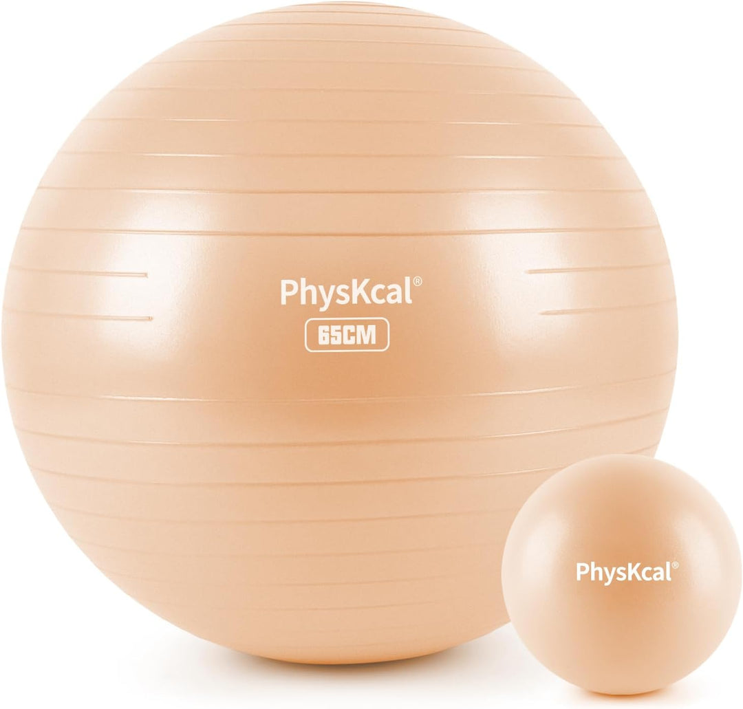 PhysKcal Gymnastikball in 55cm bis 85cm und 23 cm Pilatesball Set inkl. Luft-Pumpe | Berstschutz Gym