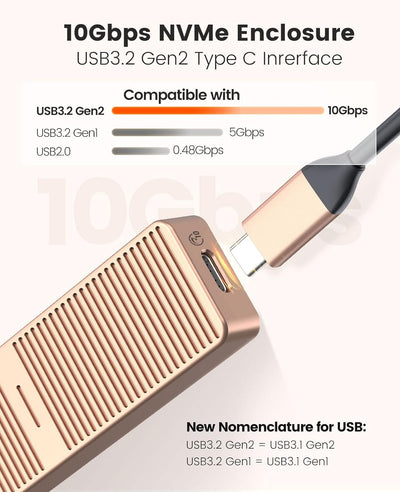 ORICO M.2 NVMe SSD Gehäuse Aluminium 10Gbps USB C USB 3.2 Gen 2 10Gbps, Externe NVMe USB Adapter für