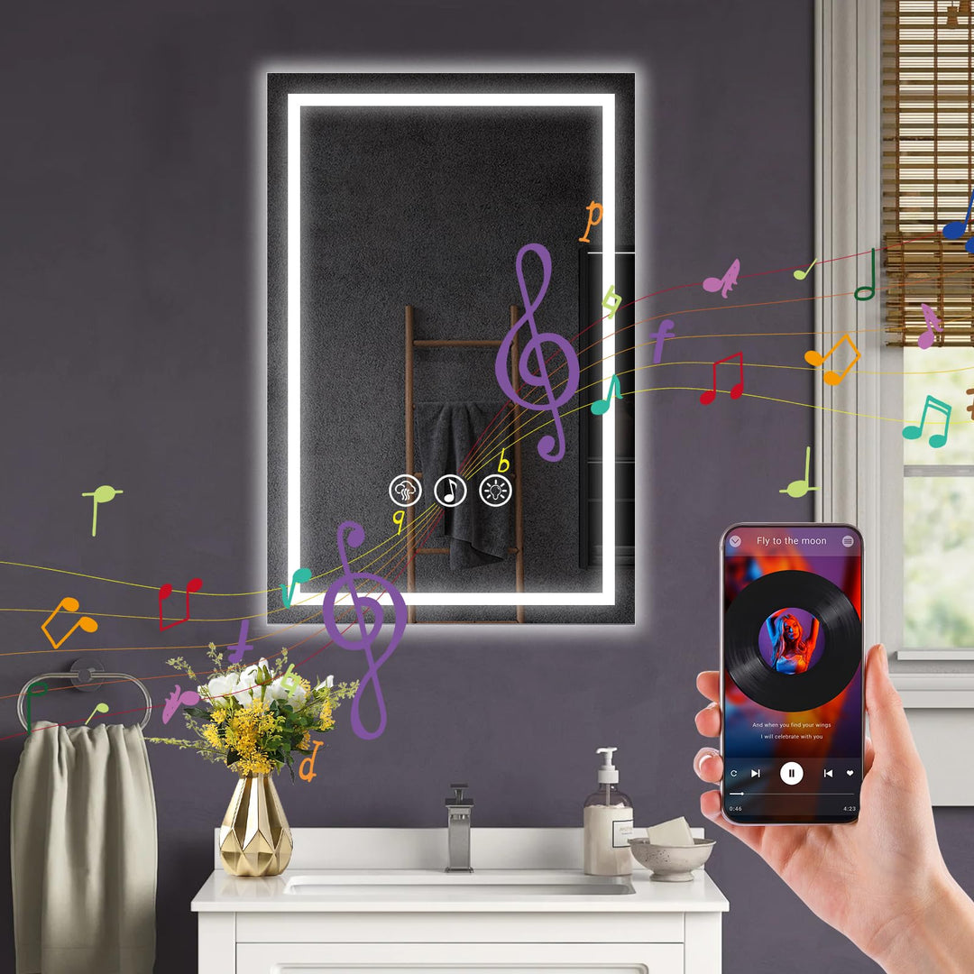 Bluetooth Badspiegel mit Beleuchtung LED, 40x60cm Spiegel mit Light, Wandspiegel mit Frontbeleuchtun