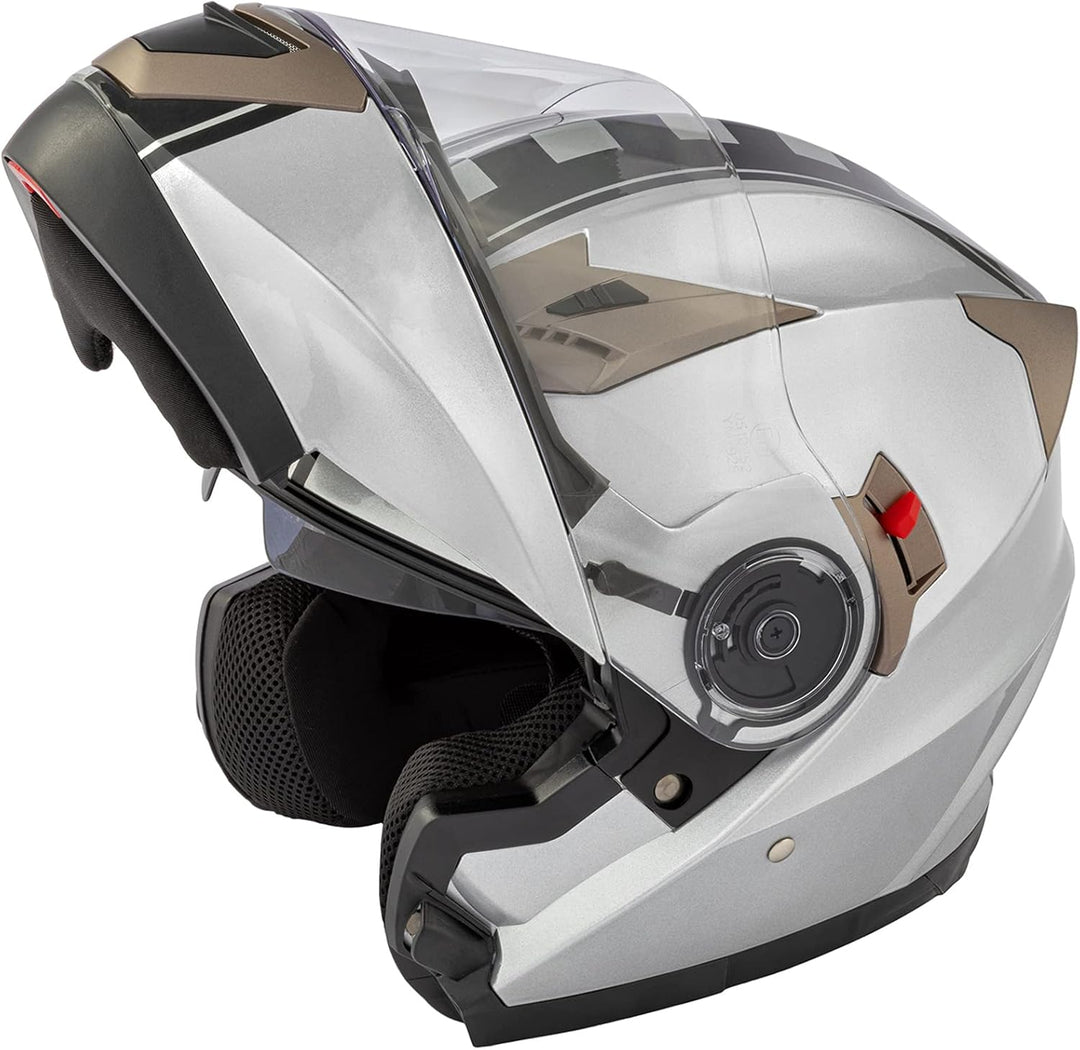 Motorradhelm Klapphelm Doppelvisier Grafik Touring Genehmigt ECE2205 Flip-Up 55-56 cm ( S) Silber, 5