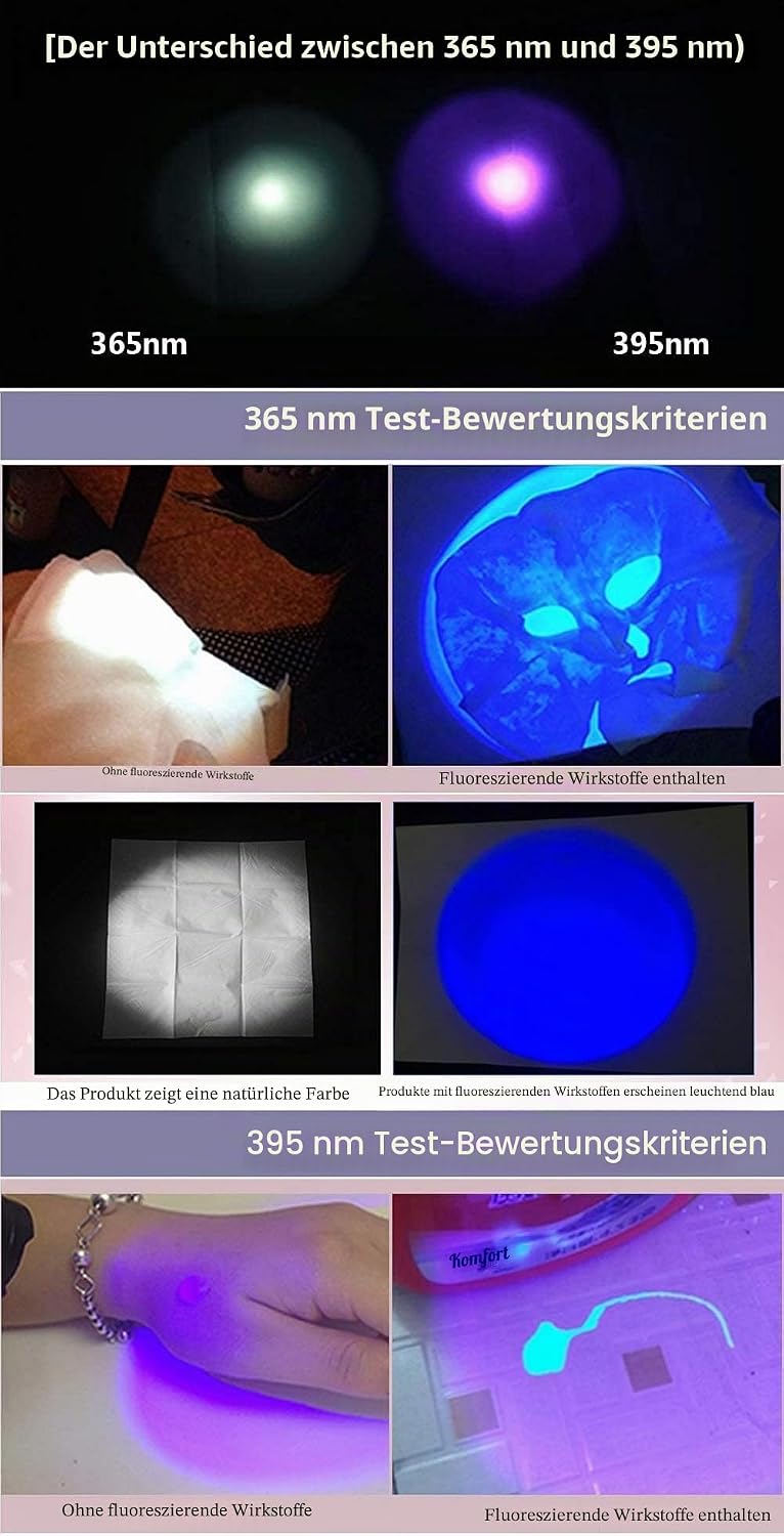DARKBEAM Taschenlampe Doppeltes UV Licht 365nm &amp; 395nm Wiederaufladbare, Woodsche Lampe Schwarzlicht