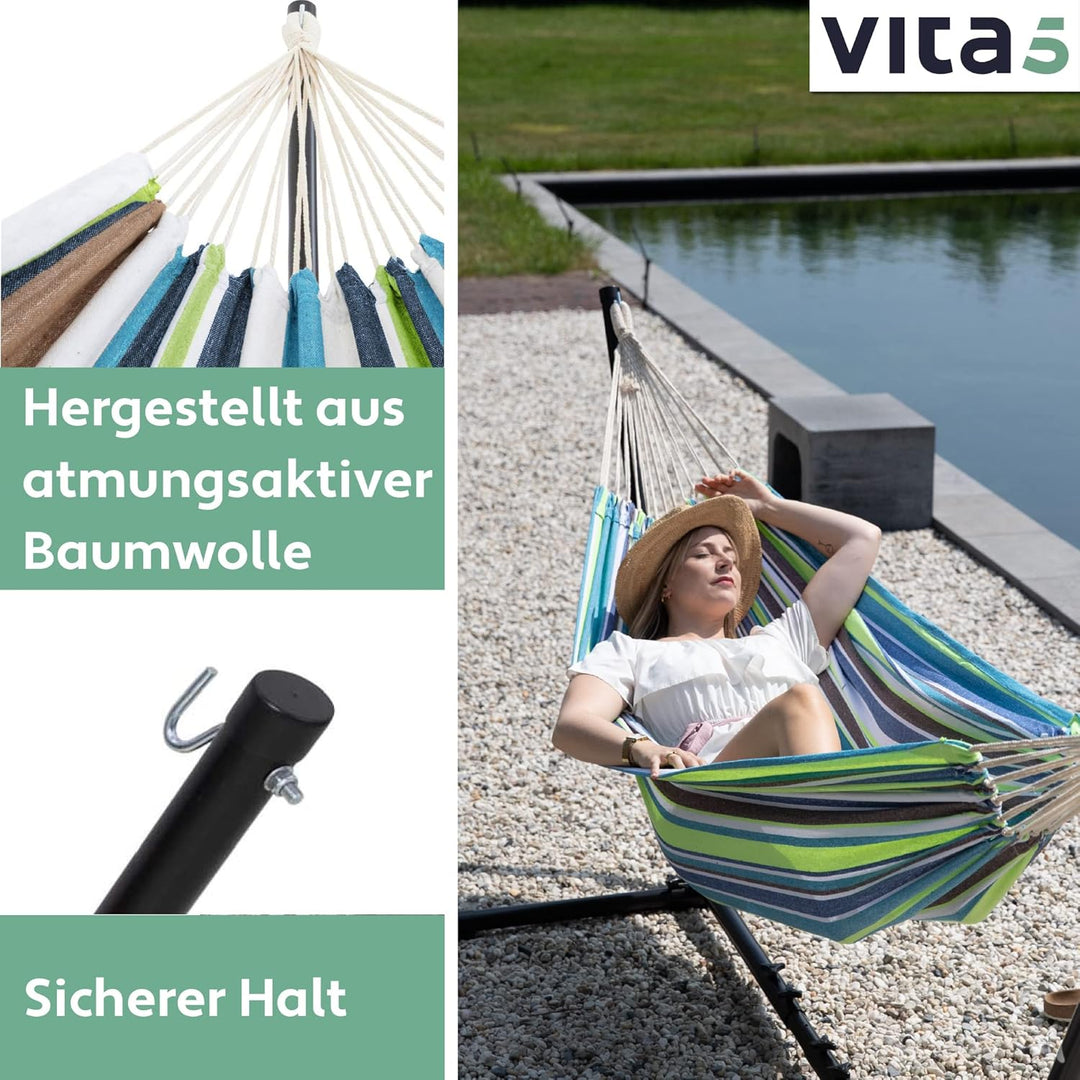 Vita5 Hängematte mit Gestell, Hängematten Outdoor 2 Personen mit Tragetasche, für Garten Pool, Balko