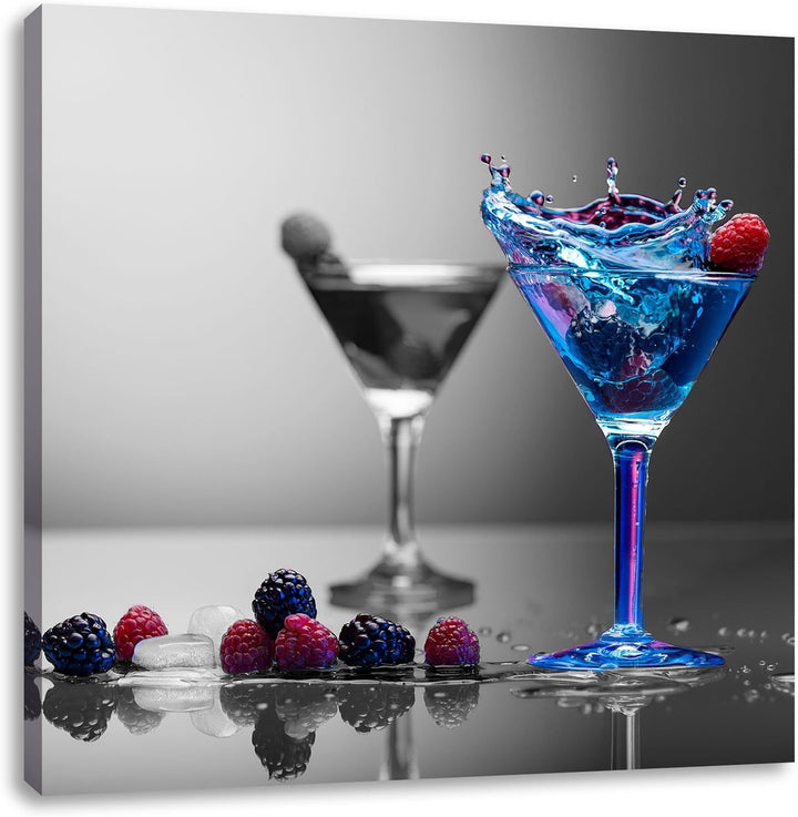 Pixxprint Blauer leckerer Cocktail als Leinwandbild/Grösse: 70x70 cm/Wandbild/Kunstdruck/fertig besp