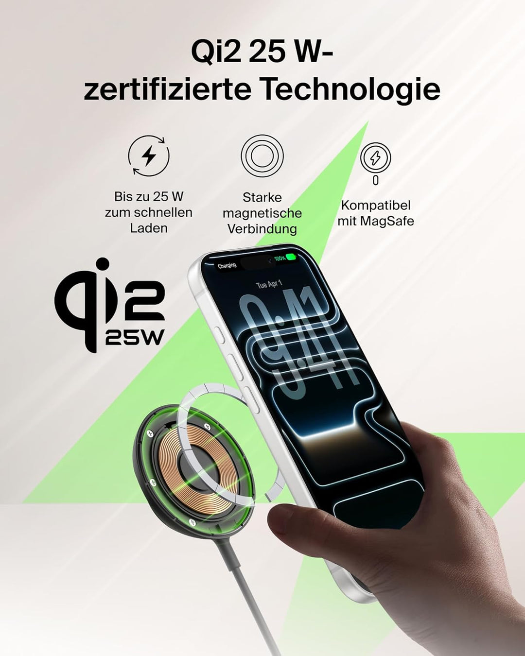 Belkin UltraCharge Wireless Charger mit Qi2 25W, Kompatibel mit MagSafe Ladegerät mit Passiver Kühlt