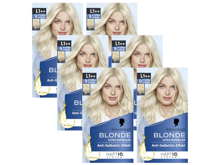 Schwarzkopf Blonde Aufheller L1++ (6x 143 ml), Haarfärbemittel für Öl-aktiviertes Haare Aufhellen mi