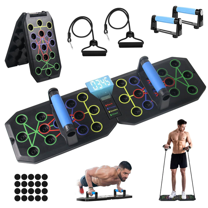 Push-Up Liegestütz-Brett,Liegestütze mit Griff mit Zähl-Timer,Faltbares Multifunktions Fitness-Board