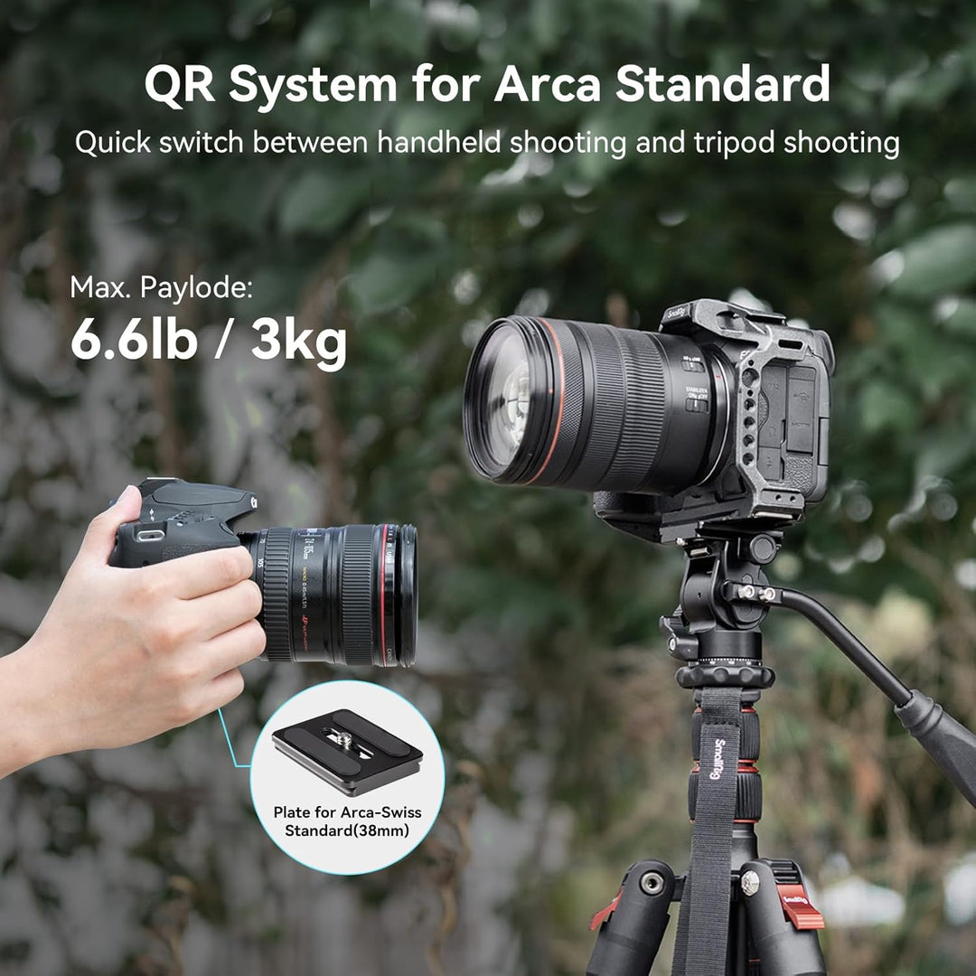 SMALLRIG Stativ Fluidkopf Pan Tilt Head CH10 mit Schnellwechselplatte, Fluid Head geeignet für AR-ca