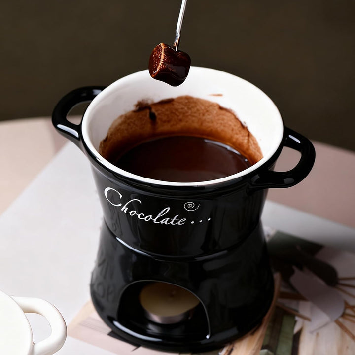 Keramike Schokofondue Tasse, 330ml, Butter Schokoladen Wärme Mit Gabeln, Schokobrunnen, Home Teelich