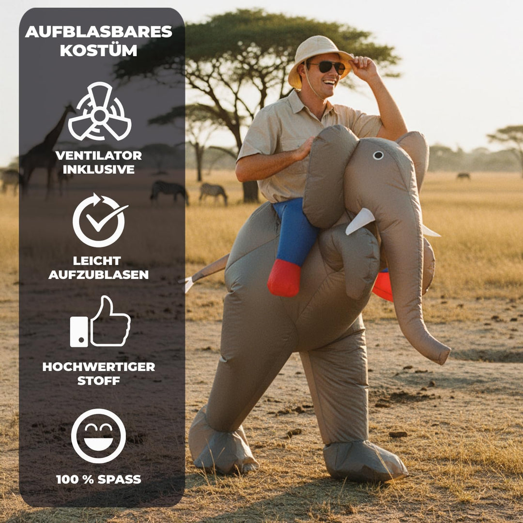 Aufblasbares Kostüm Elefant | Ausgefallenes Auflbaskostüm | Premium Qualität | Grösse Erwachsene | P