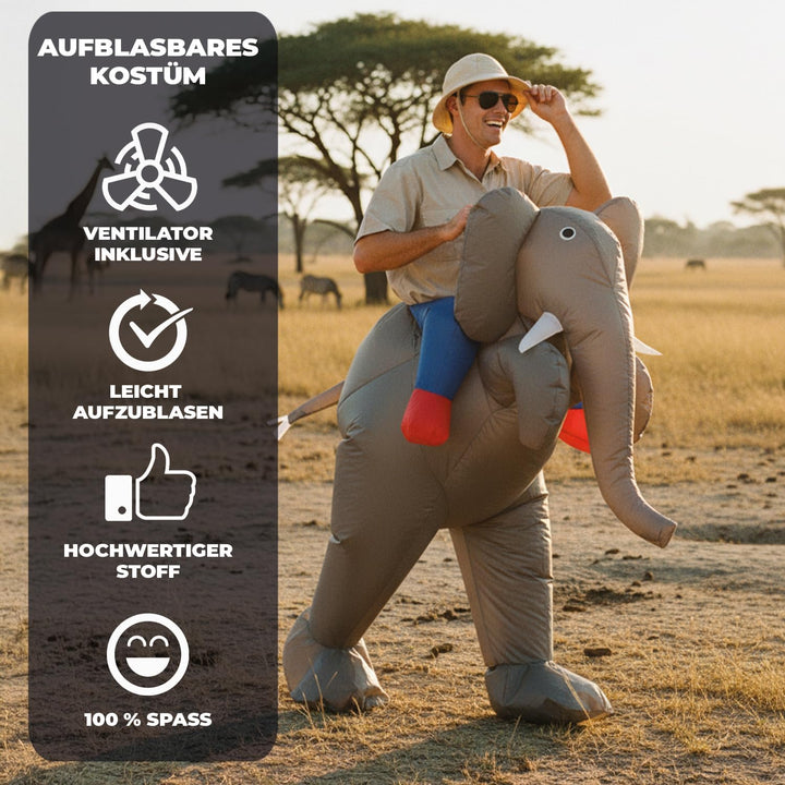 Aufblasbares Kostüm Elefant | Ausgefallenes Auflbaskostüm | Premium Qualität | Grösse Erwachsene | P