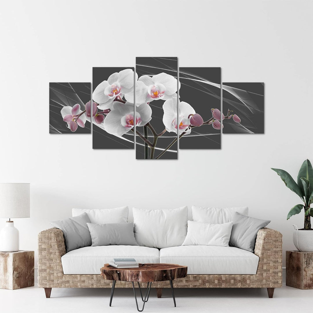 Runa Art - Bilder Blumen Orchidee 200 x 100 cm 5 Teilig XXL Wanddekoration Design Rosa Grau 202951c