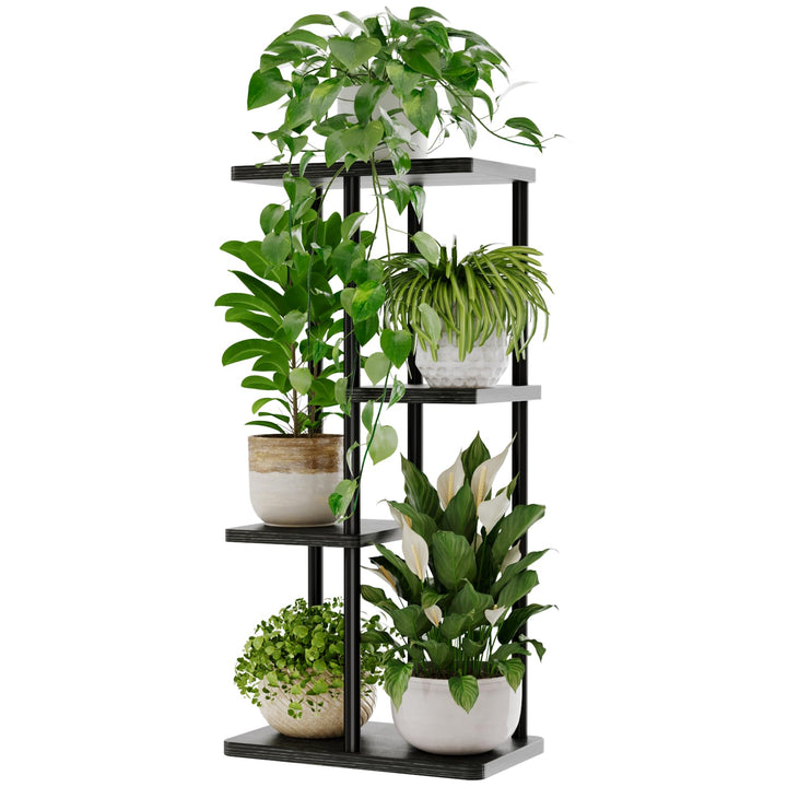 Bamworld Blumenständer aus Metall und Holz – Pflanzenständer mit 4 Ebenen, Pflanzenregal für Innenbe