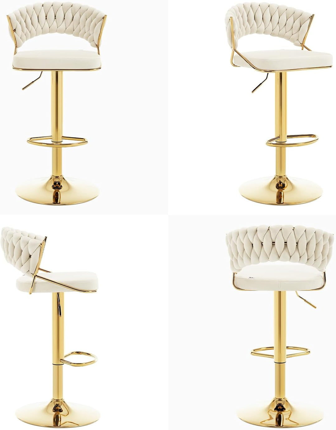 WOLTU Barhocker 2er Set, mit geflochtener Rückenlehne, Samthocker, Creme | Barstuhl 360° drehbar, hö
