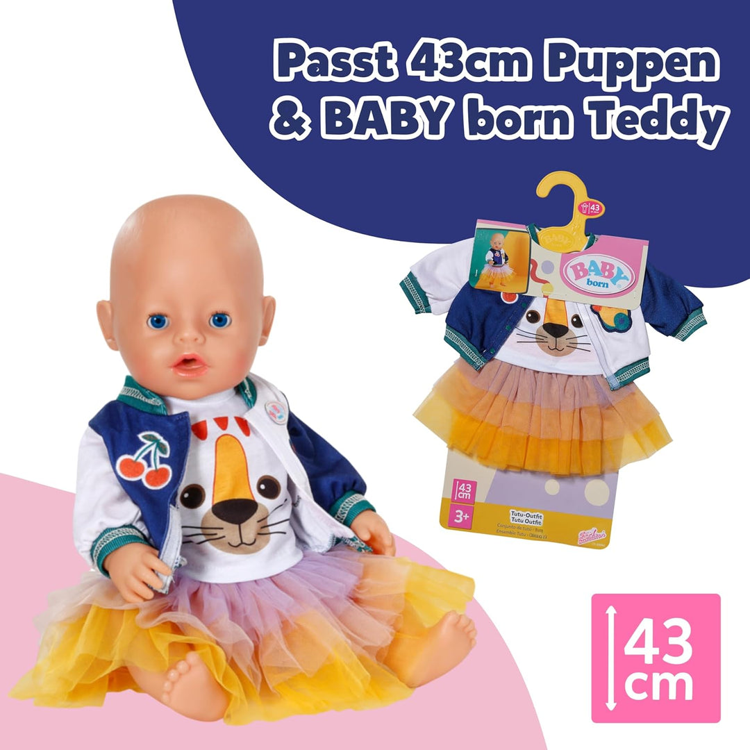 BABY Born Tutu-Outfit - Mit Buntem Tutu-Rock, T-Shirt &amp; Jacke im College-Stil - Hochwertiges Puppenz
