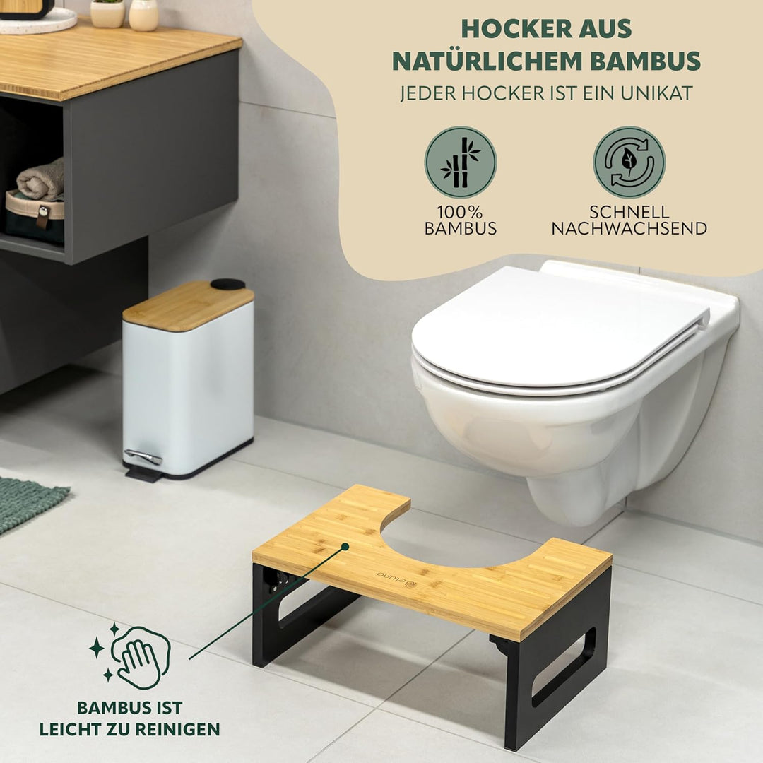 eluno Toilettenhocker, Fussbank aus Bambus mit Anti-Rutsch-Pads, platzsparend zusammenklappbar, stab