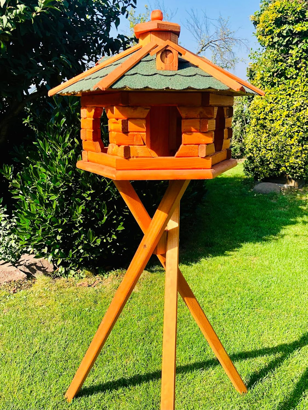 DARLUX Handgefertigtes Sechseck Vogelhaus aus Holz wetterfest M - XXL mit und ohne Ständer I Futterh