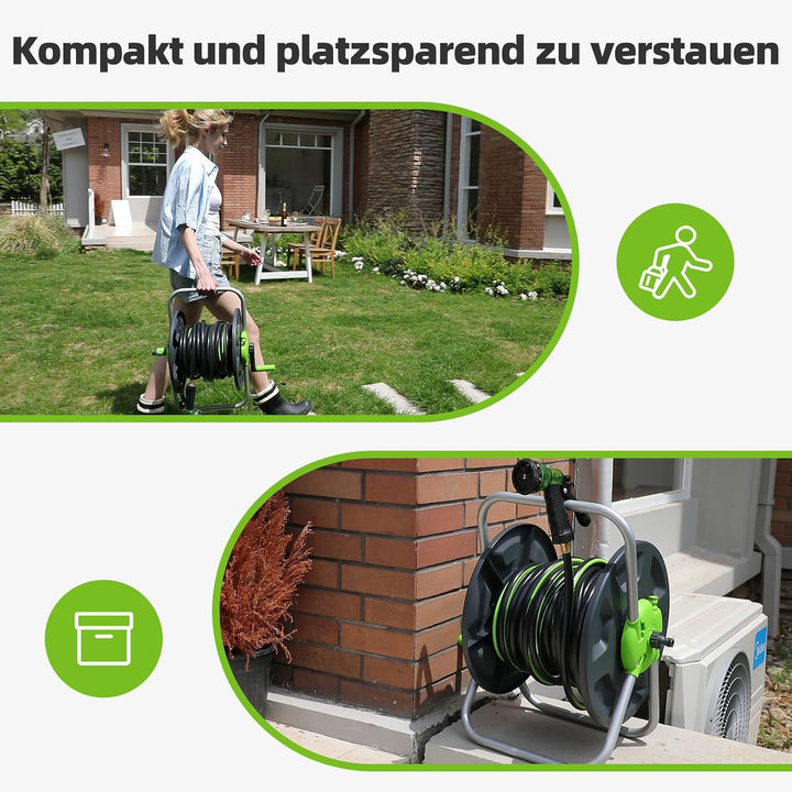 Gartenschlauch Schlauchtrommel für 25–30 m Schlauch (1/2 Zoll), wandmontierbar, tragbarer Schlauchha