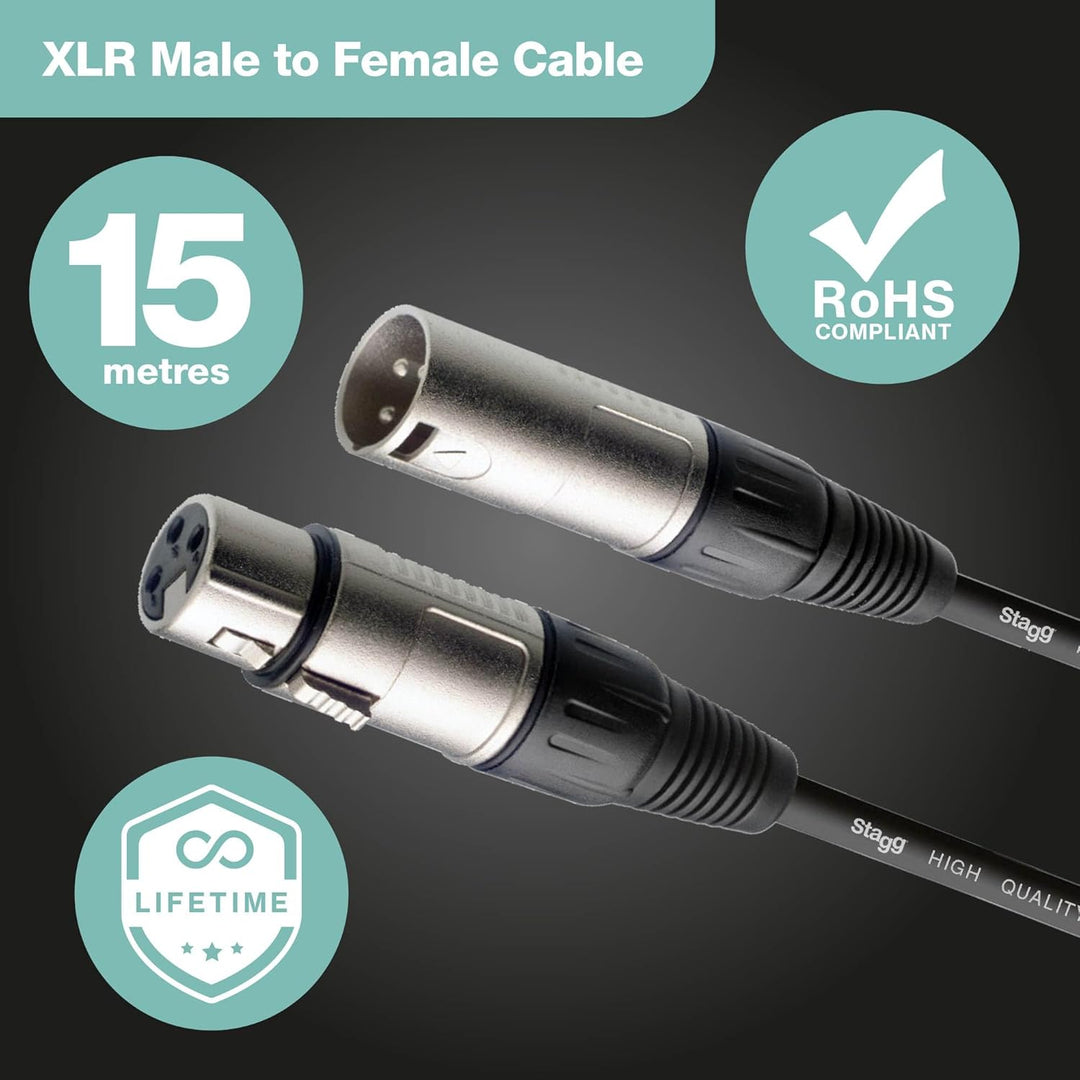Stagg SMC15 Mikrofon-Kabel (XLR auf XLR, 15m) Black 15m XLRf to XLRm, Black 15m XLRf to XLRm