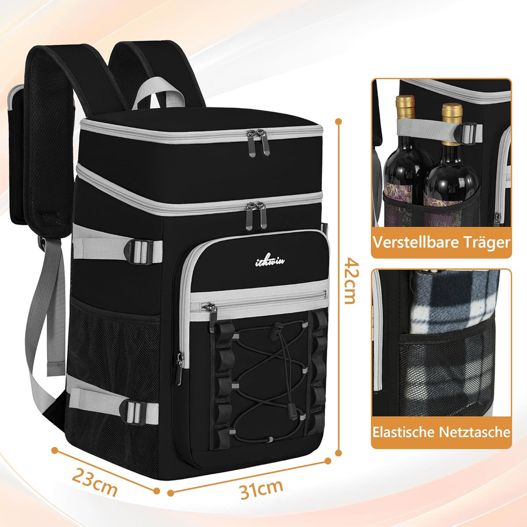 OUUTMEE Kühlrucksack, 21L Picknicktasche mit Kühlfach, Isoliert Kühltasche für Bier, Doppellagig Aus