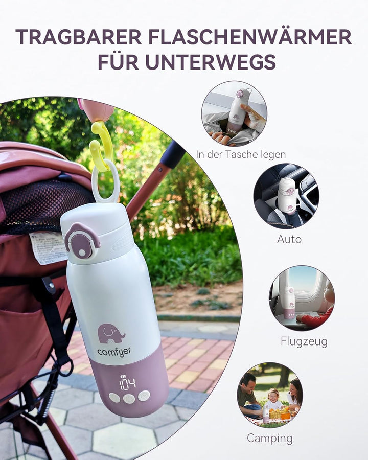 Tragbarer Flaschenwärmer Baby unterwegs für Baby, 12000mAh Akku, Schnelles Aufheizen 2 Min für Mutte