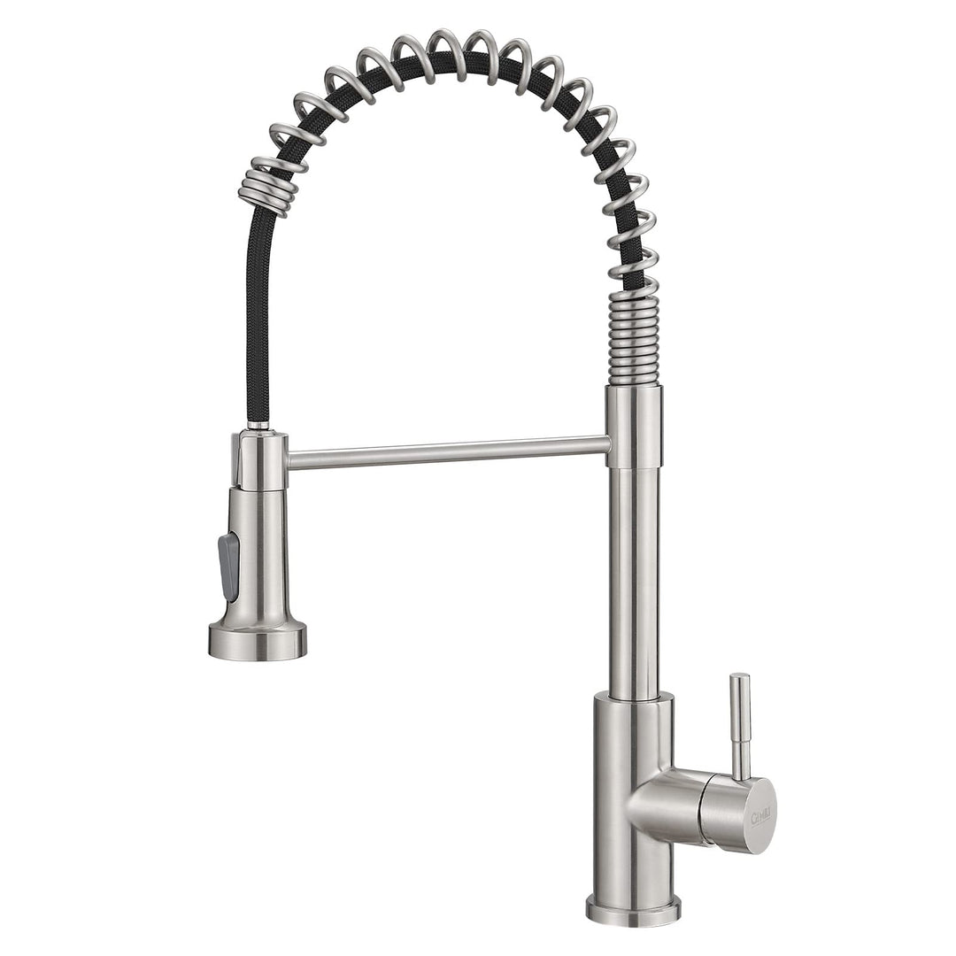 GIMILI Küchenarmatur mit Pull Down Sprayer High Arc Single Handle Spring Kitchen Sink Faucet Brushed