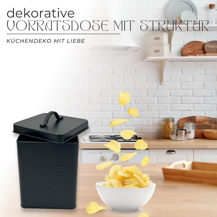 Vorratsdose Keksdose, Lebensmitteldose TARO strukturierte Oberfläche, schwarz pulverbeschichtet, eck
