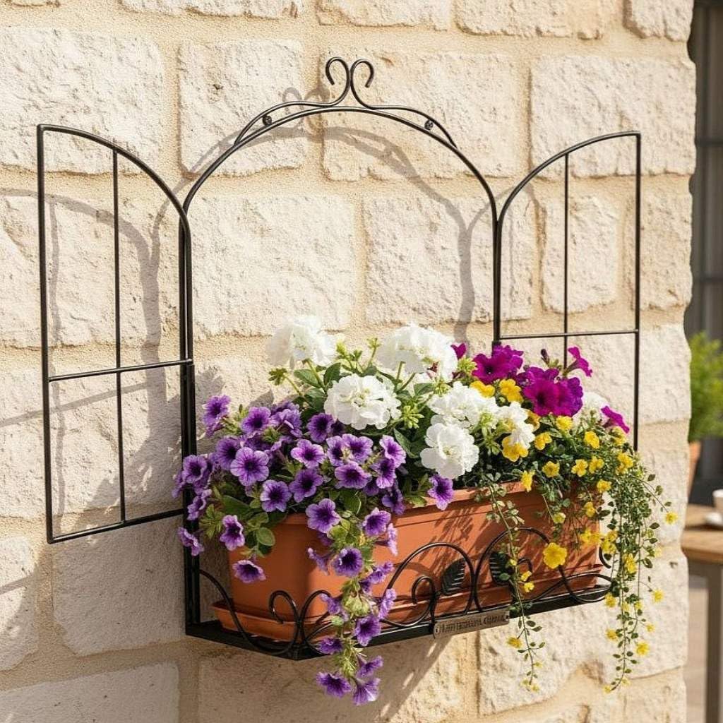 DanDiBo Wandblumenhalter Fenster Schwarz Metall Wand Blumenständer Blumenregal Wandregal Regal