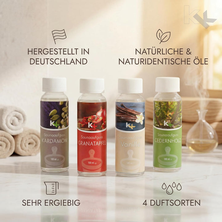 KK Saunaaufguss-Set"Orient" - Made in Germany - 4 verschiedene Duftsorten in einem Set - Kardamom, G