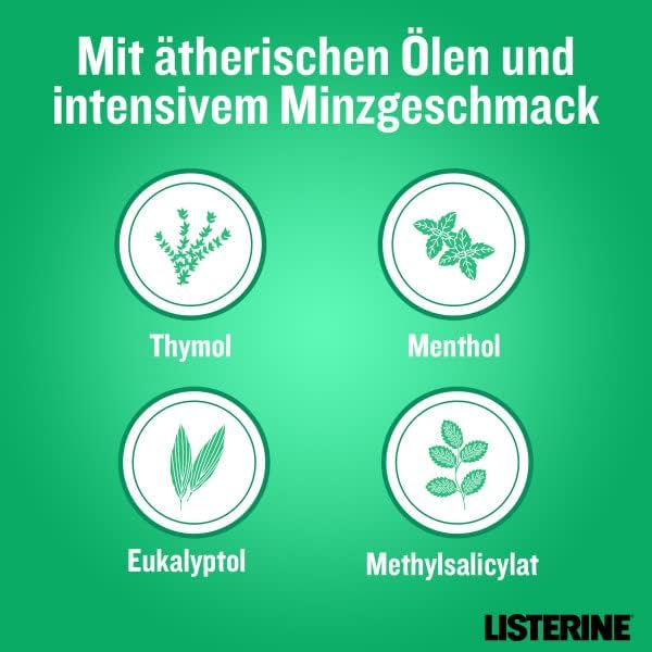 LISTERINE Fresh Mint (500 ml), antibakterielle Mundspülung mit ätherischen Ölen & Minzgeschmack, Mun