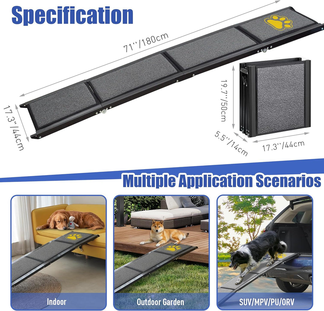 BACOENG 180cm Hunderampe Auto Klappbar, Hundetreppe Auto mit Rutschfester Teppich, rutschfest Hunder