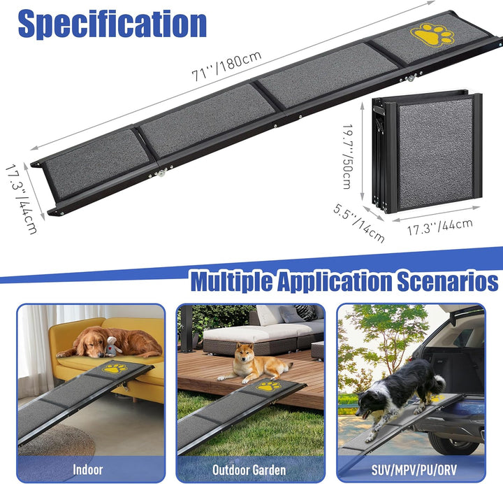 BACOENG 180cm Hunderampe Auto Klappbar, Hundetreppe Auto mit Rutschfester Teppich, rutschfest Hunder