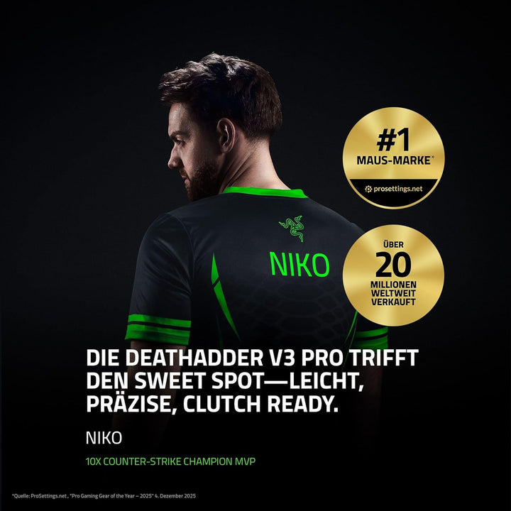 Razer DeathAdder V3 Pro - Leichte kabellose Ergonomische Esports-Maus (64g Leichtes Design, Focus Pr