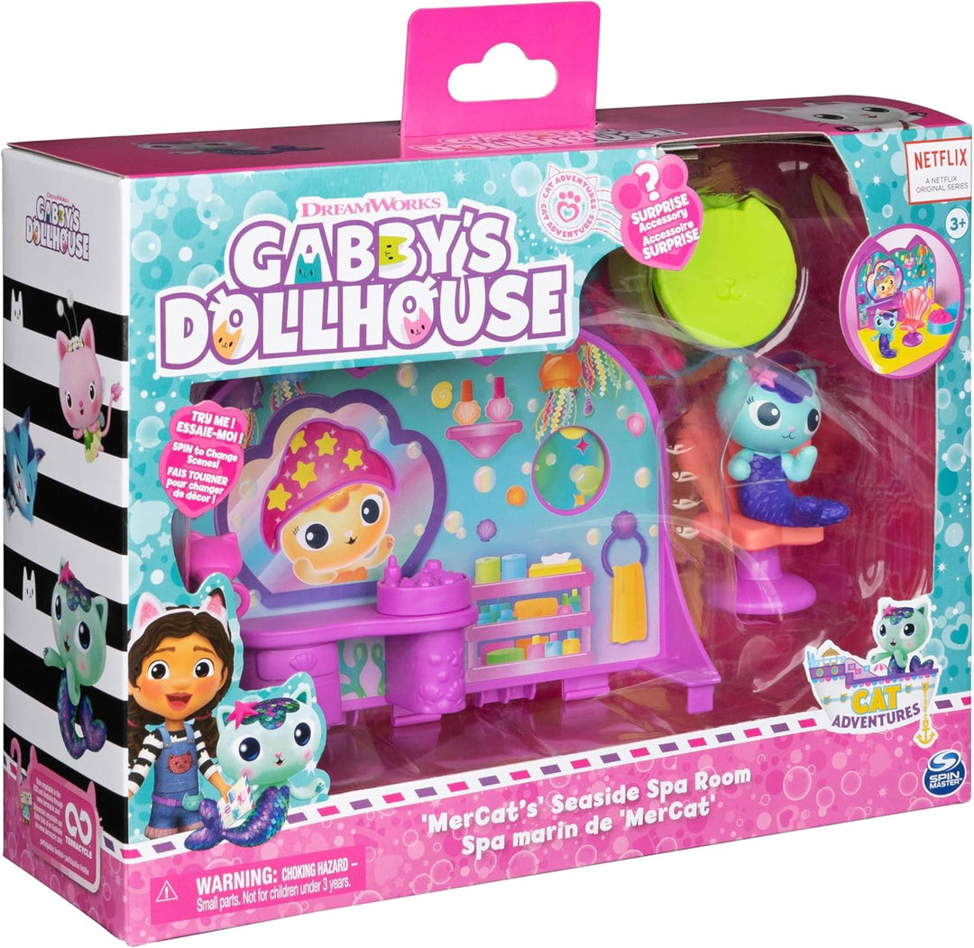 DREAMWORKS GABBY'S DOLLHOUSE - Deluxe Room Spielset,Wellness Raum mit Meerkätzchen (engl. MerCat), M