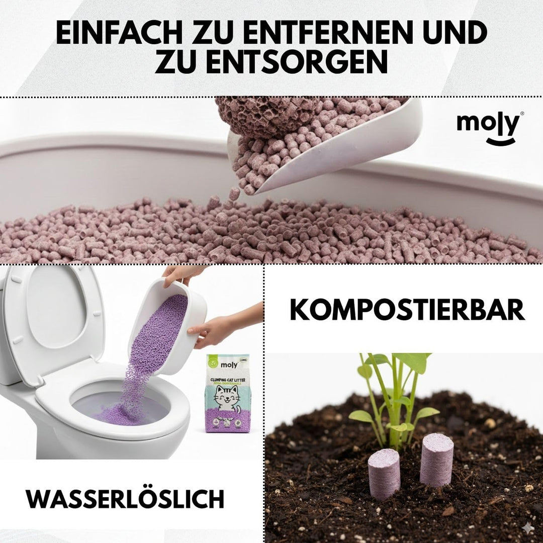 MOLY 2 x Tofu und Lavendel-Katzenstreu, 5,6 kg, 7,4 l, biologisch abbaubar und saugfähig, mit Lavend