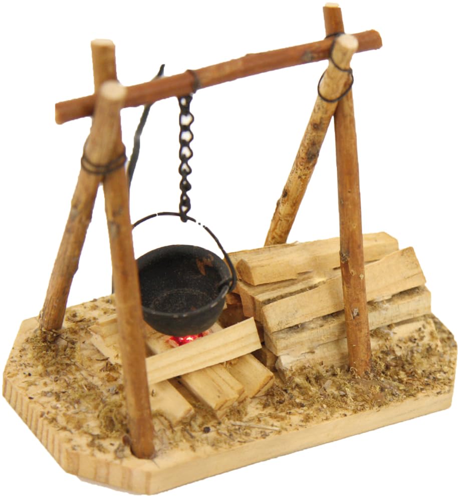 FADEDA Lagerfeuer mit Kabel und Beleuchtung, LED/Höhe:9 cm/handbemalt/detailgetreue Krippen Figuren