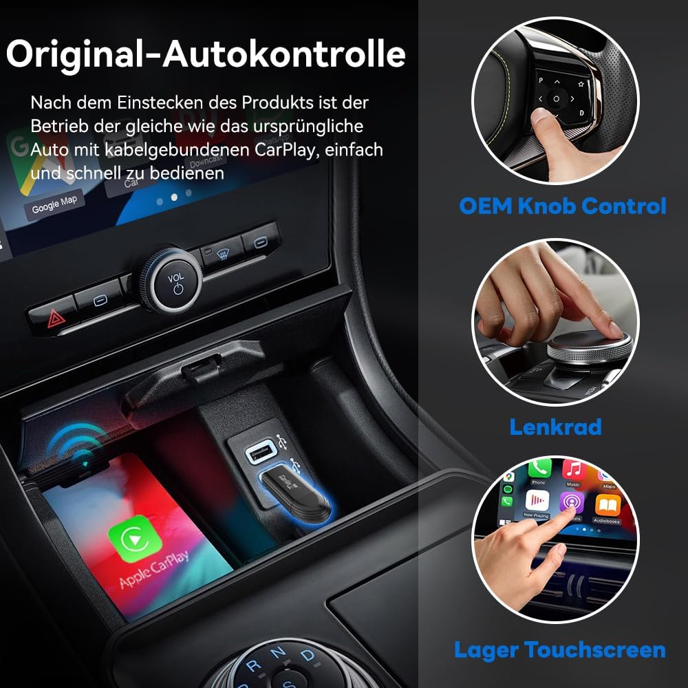 Carlinkit MINI5 Wireless CarPlay Adapter, verwandelt das Originale kabelgebundene CarPlay Ihres Auto