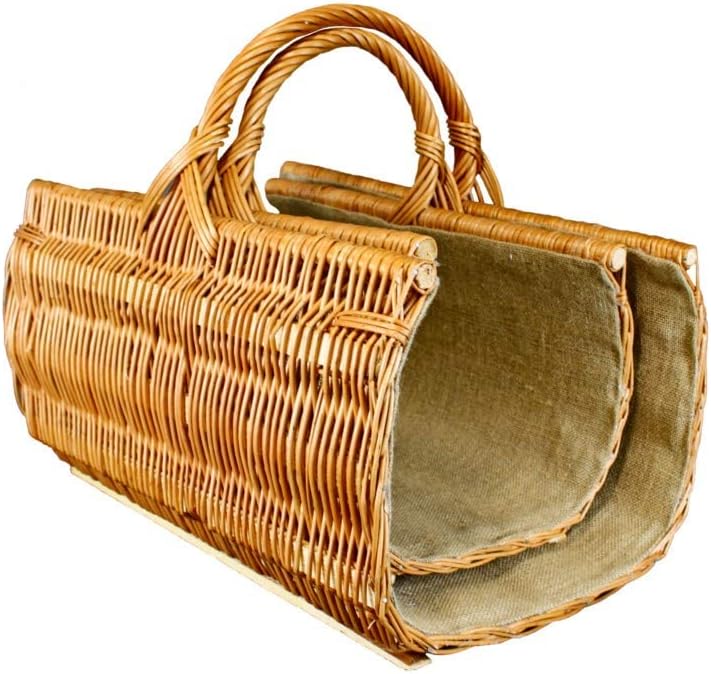 Weidenkorb Holzkorb Kaminkorb aus Naturweide - mit Jute vernäht (L) 60 x (B) 48 x (H) 35/48 cm