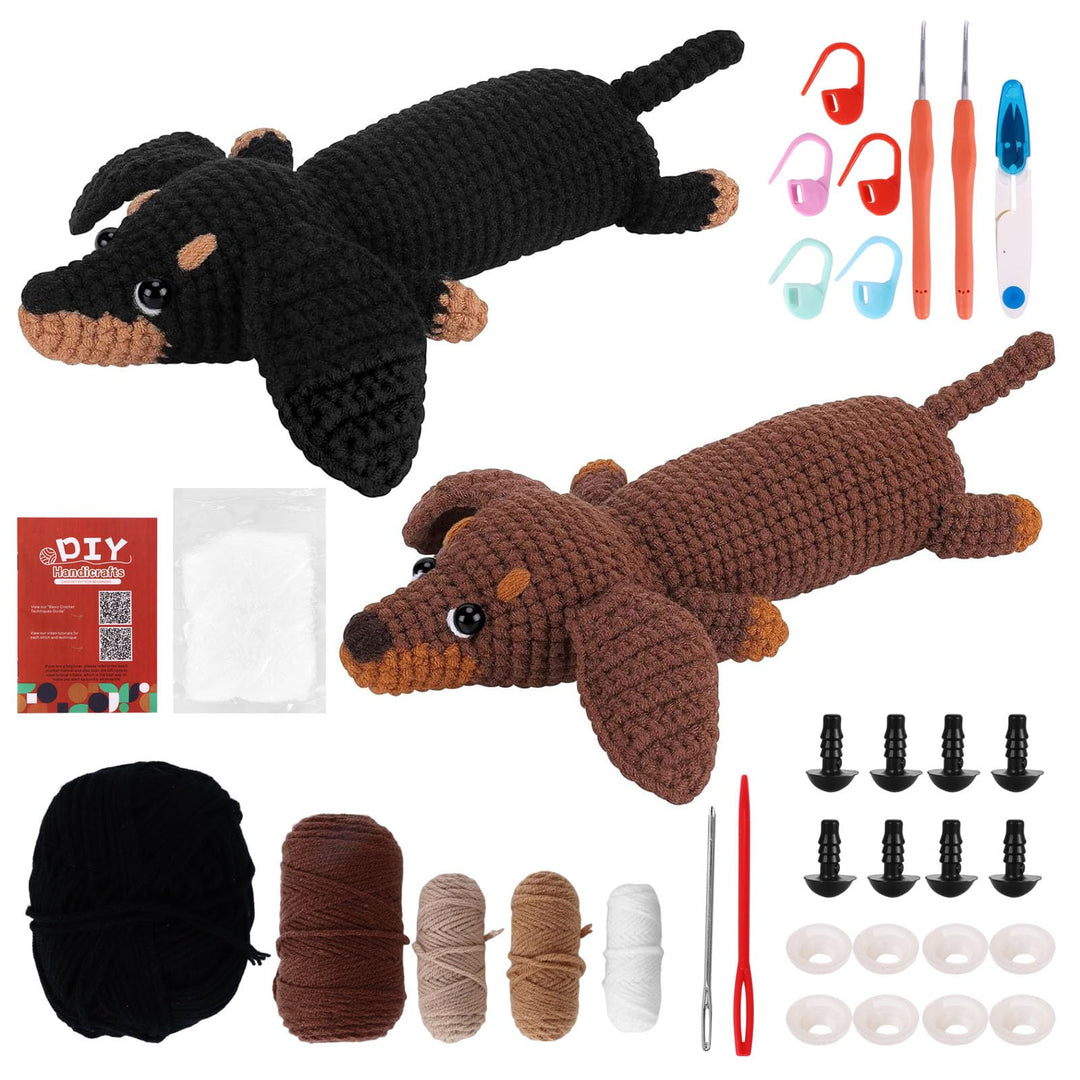 Houkiper Häkelset für Anfänger, Häckel Kit für Anfänger Tiere Häkeln Set Dackel Hund Crochet Set mit