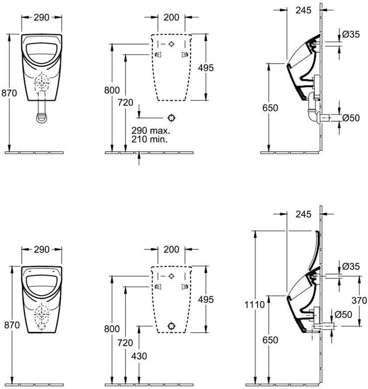 Villeroy & Boch O.novo compact Absaug Urinal Zulauf verdeckt weiss