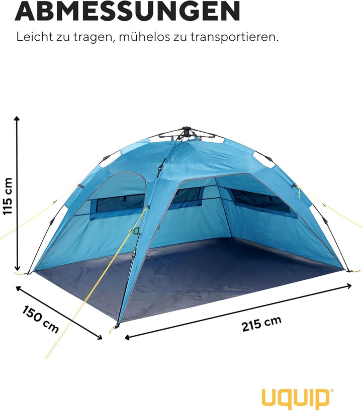 Uquip XL Buzzy Strandzelt mit UV Schutz 50+ Sonnenschutz, Windschutz oder Regenschutz für die ganze