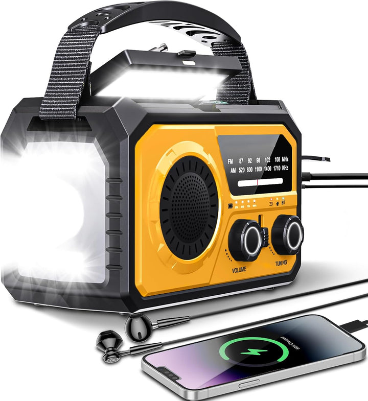 16000mAh/59200mWh Kurbelradio,Tragbares Notfallradio mit Kurbel,AM/FM Solar Radio mit Handyladefunkt