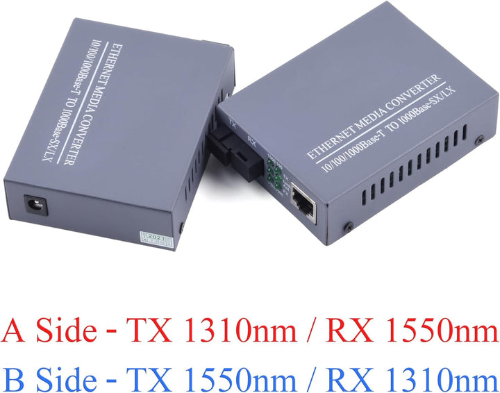 2 Stück 1.25 Gigabit Ethernet Medienkonverter Glasfaser Singlemode, SC Single Fibre Transceiver 10/1