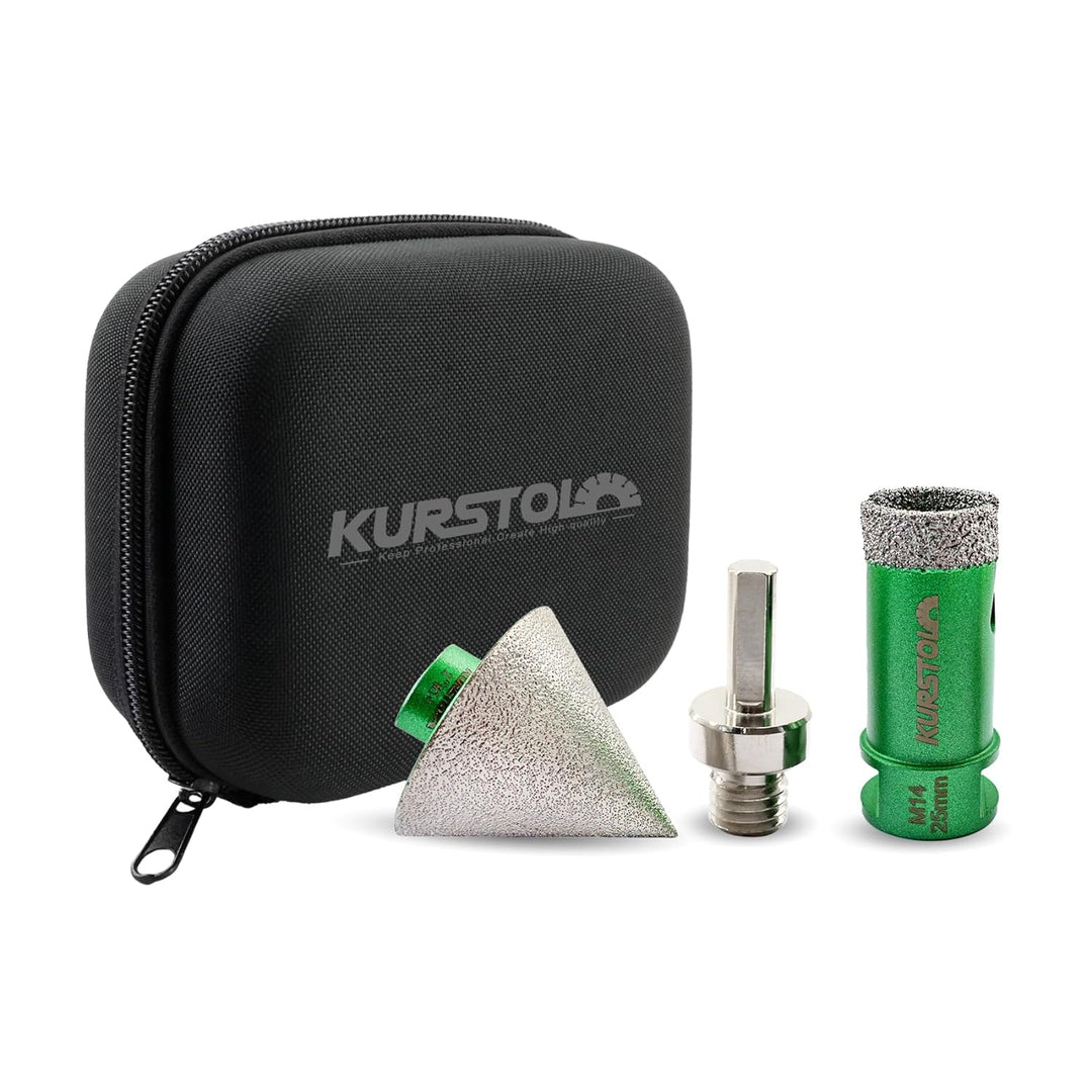 KURSTOL Diamant-Bohrkrone Kit - Diamantbohrer Dreikant Schaft 25mm+50mm Diamant Fingerfräser+Dreikan