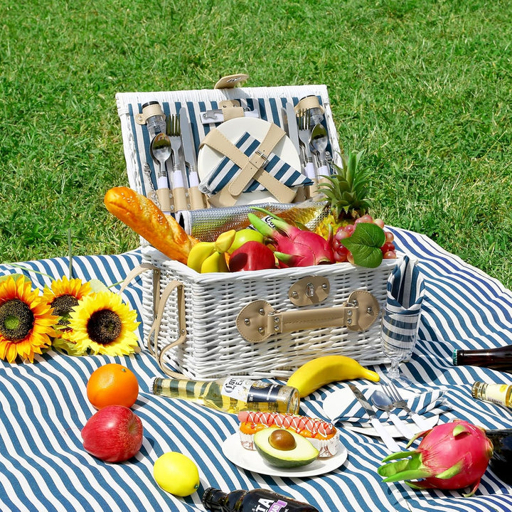 Picknickkorb Set für 4 Person mit Kühlfach und wasserdichte Picknickdecke, Abnehmbarer Riemen, Beste